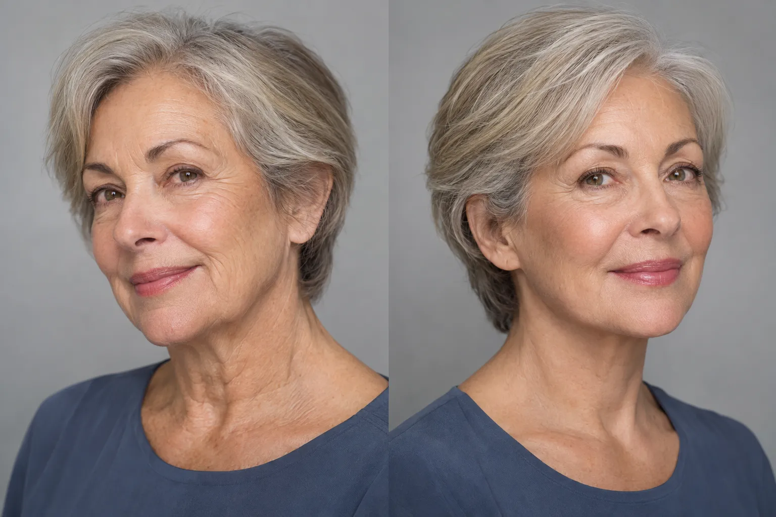 Side-by-side comparison diagram of mini and full facelift on older woman's face